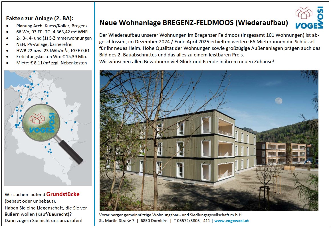 Neue Wohnanlage BREGENZ - FELDMOOS (2. BA)
