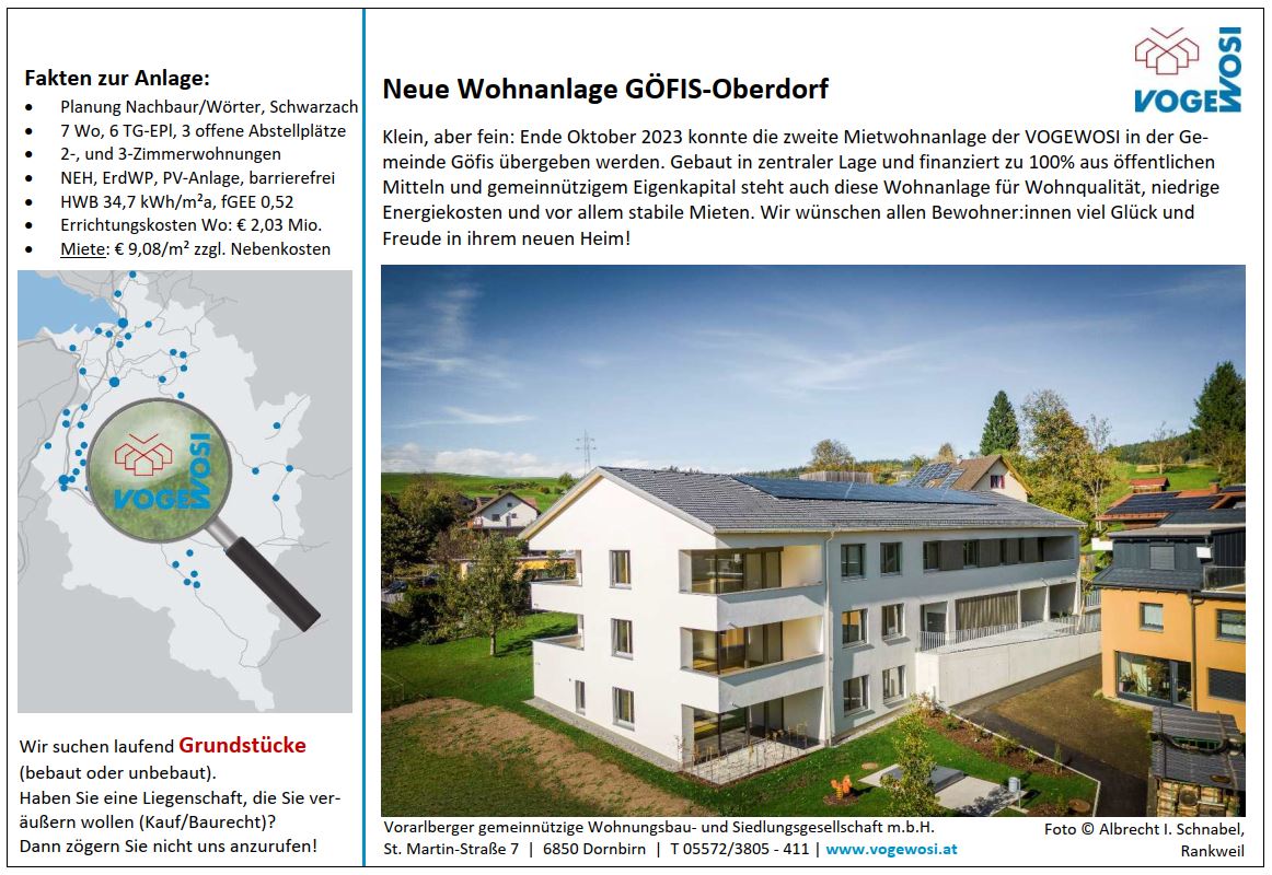 Neue Wohnanlage: GÖFIS-OBERDORF