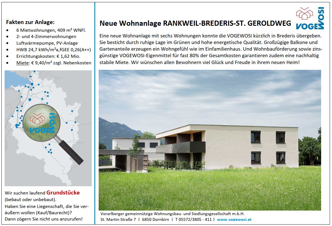 Neue Wohnanlage: RANKWEIL-BREDERIS - ST. GEROLDWEG