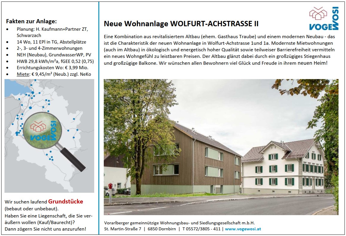 Neue Wohnanlage: WOLFURT - ACHSTRASSE II